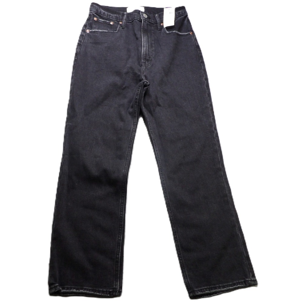NWT Abercrombie Fitch Ultra High Rise Ankle Straight Jeans Women 27S Black Denim